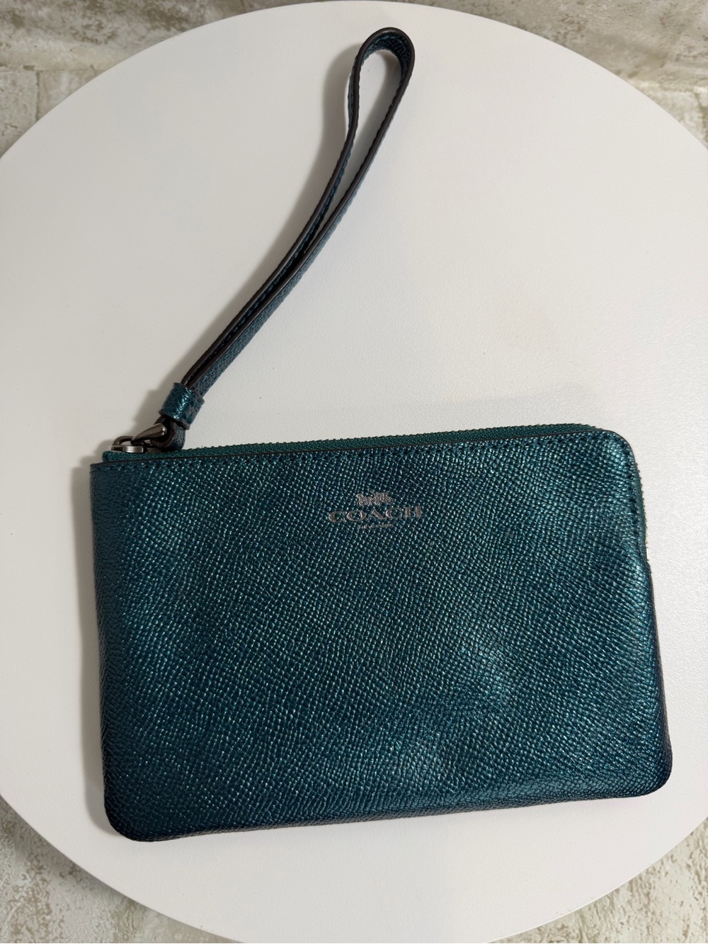 Coach Metallic Teal Leather Wristlet NWOT